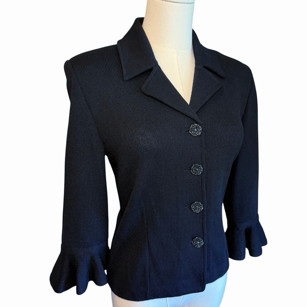 St. John by Marie Gray Black Peplum Rhinestone Jacket Size 2 Santana Knit